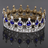 Maxbell King Queen Bridal Crown Rhinestone Tiaras Gold Plated Hair Jewelry  Blue