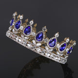 Maxbell King Queen Bridal Crown Rhinestone Tiaras Gold Plated Hair Jewelry  Blue