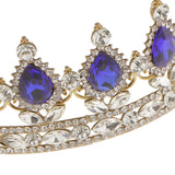 Maxbell King Queen Bridal Crown Rhinestone Tiaras Gold Plated Hair Jewelry  Blue