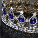 Maxbell King Queen Bridal Crown Rhinestone Tiaras Gold Plated Hair Jewelry  Blue