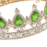 Maxbell King Queen Bridal Crown Rhinestone Tiaras Gold Plated Hair Jewelry  Green