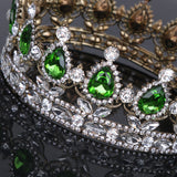 Maxbell King Queen Bridal Crown Rhinestone Tiaras Gold Plated Hair Jewelry  Green