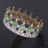 Maxbell King Queen Bridal Crown Rhinestone Tiaras Gold Plated Hair Jewelry  Green