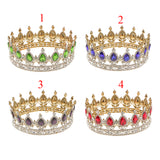 Maxbell King Queen Bridal Crown Rhinestone Tiaras Gold Plated Hair Jewelry  Green