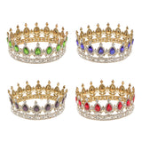 Maxbell King Queen Bridal Crown Rhinestone Tiaras Gold Plated Hair Jewelry  Green