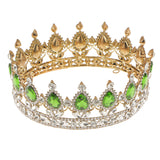 Maxbell King Queen Bridal Crown Rhinestone Tiaras Gold Plated Hair Jewelry  Green