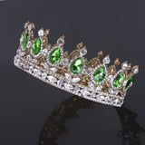 Maxbell King Queen Bridal Crown Rhinestone Tiaras Gold Plated Hair Jewelry  Green