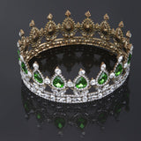 Maxbell King Queen Bridal Crown Rhinestone Tiaras Gold Plated Hair Jewelry  Green