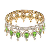 Maxbell King Queen Bridal Crown Rhinestone Tiaras Gold Plated Hair Jewelry  Green