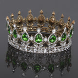 Maxbell King Queen Bridal Crown Rhinestone Tiaras Gold Plated Hair Jewelry  Green