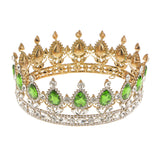 Maxbell King Queen Bridal Crown Rhinestone Tiaras Gold Plated Hair Jewelry  Green