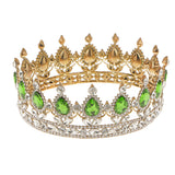 Maxbell King Queen Bridal Crown Rhinestone Tiaras Gold Plated Hair Jewelry  Green