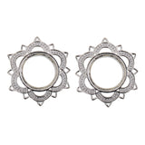 Maxbell Pair Antiqued Lotus Flower Silver BRASS Flesh Tunnels Ear Plugs Gauges 14mm