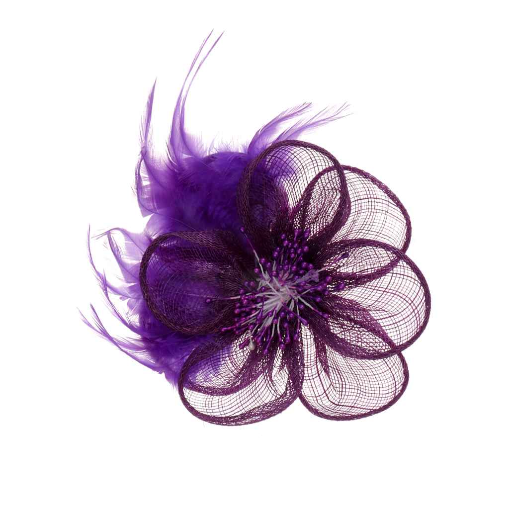 Maxbell Phenovo Bridal Headwear Feather Fascinator Flower Headpiece Hair Clip Brooch Purple