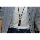 Maxbell Fashion Tassel Pendant Long Snake Chain Necklace Sweater Jewelry-Black