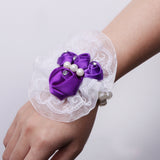 Maxbell Bridal Prom Party Wrist Corsage Pearl Lace Bracelet Hand Flower Purple