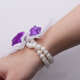 Maxbell Bridal Prom Party Wrist Corsage Pearl Lace Bracelet Hand Flower Purple