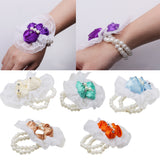 Maxbell Bridal Prom Party Wrist Corsage Pearl Lace Bracelet Hand Flower Purple