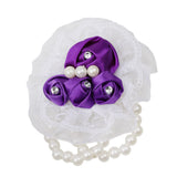 Maxbell Bridal Prom Party Wrist Corsage Pearl Lace Bracelet Hand Flower Purple