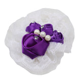 Maxbell Bridal Prom Party Wrist Corsage Pearl Lace Bracelet Hand Flower Purple