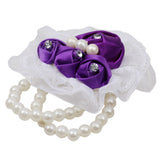 Maxbell Bridal Prom Party Wrist Corsage Pearl Lace Bracelet Hand Flower Purple