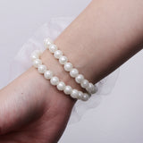 Maxbell Bridal Prom Party Wrist Corsage Pearl Lace Bracelet Hand Flower Champagne