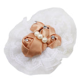 Maxbell Bridal Prom Party Wrist Corsage Pearl Lace Bracelet Hand Flower Champagne