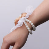 Maxbell Bridal Prom Party Wrist Corsage Pearl Lace Bracelet Hand Flower Champagne