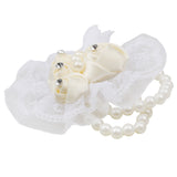 Maxbell Bridal Prom Party Wrist Corsage Pearl Lace Bracelet Hand Flower Beige