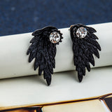 Maxbell Punk Women's Cool Jewelry Angel Wings Rhinestone Drop Stud Earrings Black