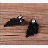 Maxbell Punk Women's Cool Jewelry Angel Wings Rhinestone Drop Stud Earrings Black