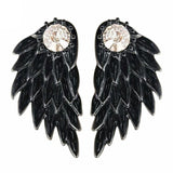 Maxbell Punk Women's Cool Jewelry Angel Wings Rhinestone Drop Stud Earrings Black