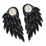 Maxbell Punk Women's Cool Jewelry Angel Wings Rhinestone Drop Stud Earrings Black