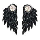 Maxbell Punk Women's Cool Jewelry Angel Wings Rhinestone Drop Stud Earrings Black