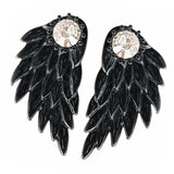 Maxbell Punk Women's Cool Jewelry Angel Wings Rhinestone Drop Stud Earrings Black