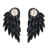 Maxbell Punk Women's Cool Jewelry Angel Wings Rhinestone Drop Stud Earrings Black