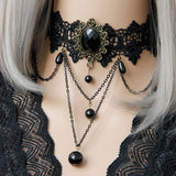Maxbell Punk Women Girls Gothic Black Lace Choker Chunky Chain Necklace