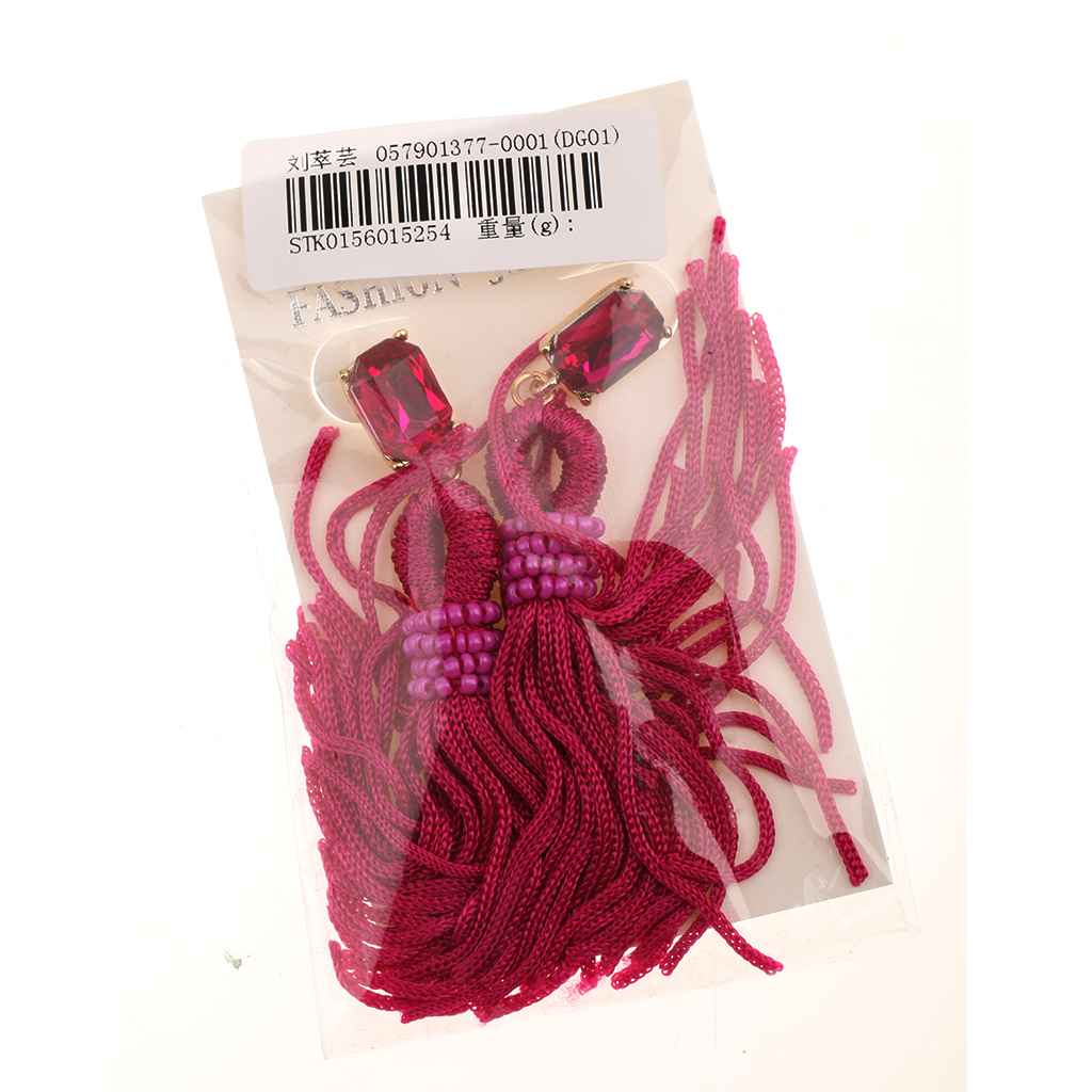 Maxbell Fashion Women Party Jewellery Long Fringe Taasel Dangle Earrings Rose Red