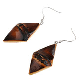 Maxbell Handmade Craft Carbonized Bamboo Geometric Rhombus Earrings Hook Drop Dangle