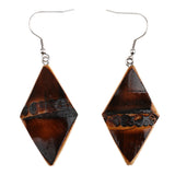 Maxbell Handmade Craft Carbonized Bamboo Geometric Rhombus Earrings Hook Drop Dangle