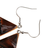 Maxbell Handmade Craft Carbonized Bamboo Geometric Rhombus Earrings Hook Drop Dangle