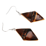 Maxbell Handmade Craft Carbonized Bamboo Geometric Rhombus Earrings Hook Drop Dangle