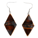 Maxbell Handmade Craft Carbonized Bamboo Geometric Rhombus Earrings Hook Drop Dangle