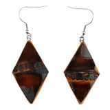 Maxbell Handmade Craft Carbonized Bamboo Geometric Rhombus Earrings Hook Drop Dangle