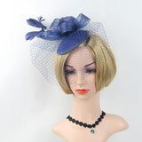 Maxbell Bridal Fascinator Hairclip Headpiece Veil Feather Hairpins Hat Navy Blue