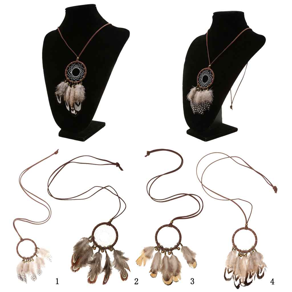 Maxbell Bohemian Fashion Dream Catcher Feather Leather Chain Pendant Necklace #1