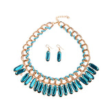 Maxbell Ethnic Gypsy Tribal Boho Water Droplet Necklace Earrings Fashion Jewelry Set  Sky Blue