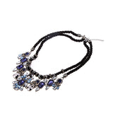 Maxbell Handmade Weave Rhinestone Water Drop Statement Jewelry Necklace Blue