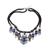 Maxbell Handmade Weave Rhinestone Water Drop Statement Jewelry Necklace Blue