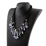 Maxbell Handmade Weave Rhinestone Water Drop Statement Jewelry Necklace Blue